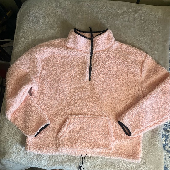 No Boundaries Tops - No Boundaries Pink Sherpa Pullover with Black Trim. Sz L